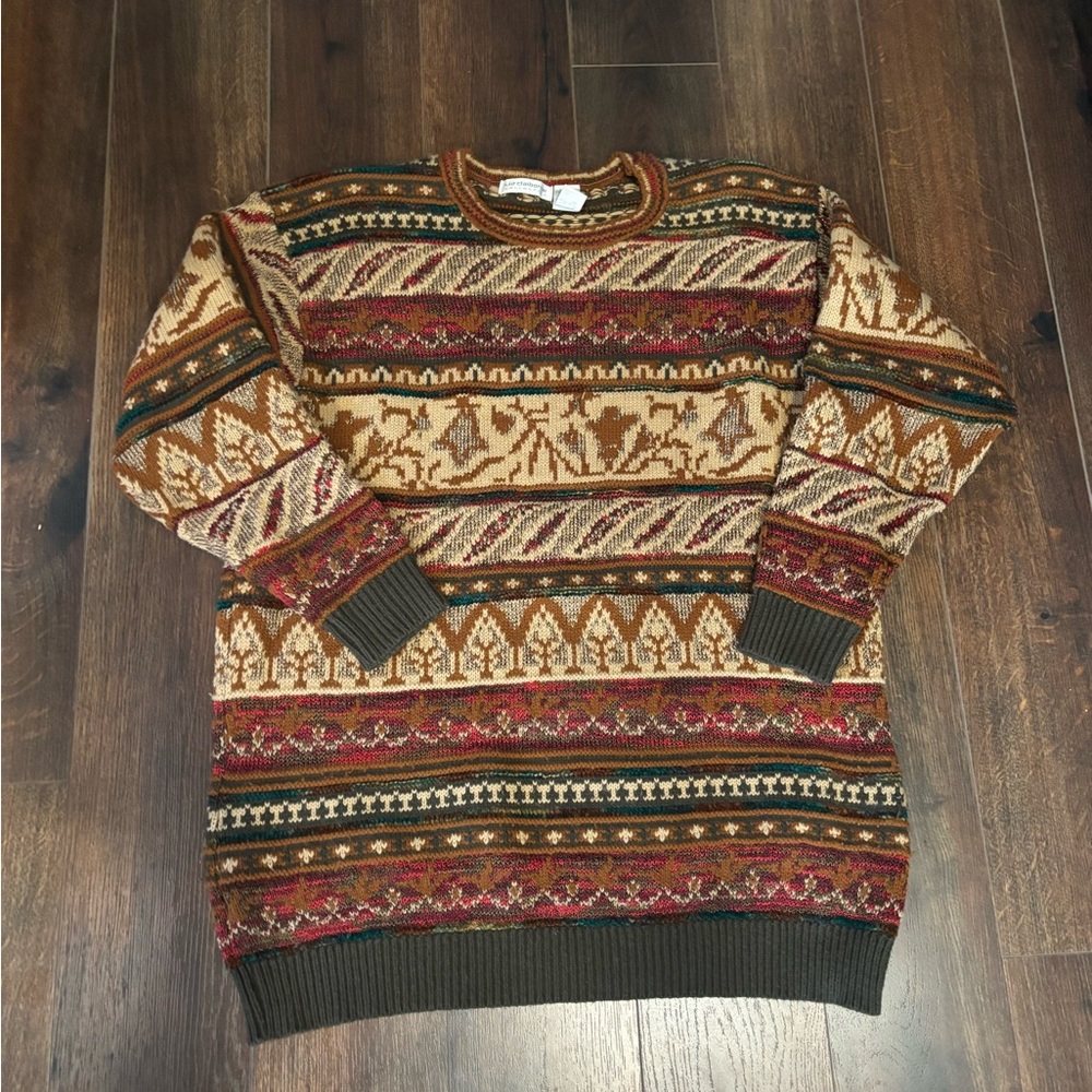 VTG Liz Claiborne sweater men's M fair isle Nordic 90s USA wool blend